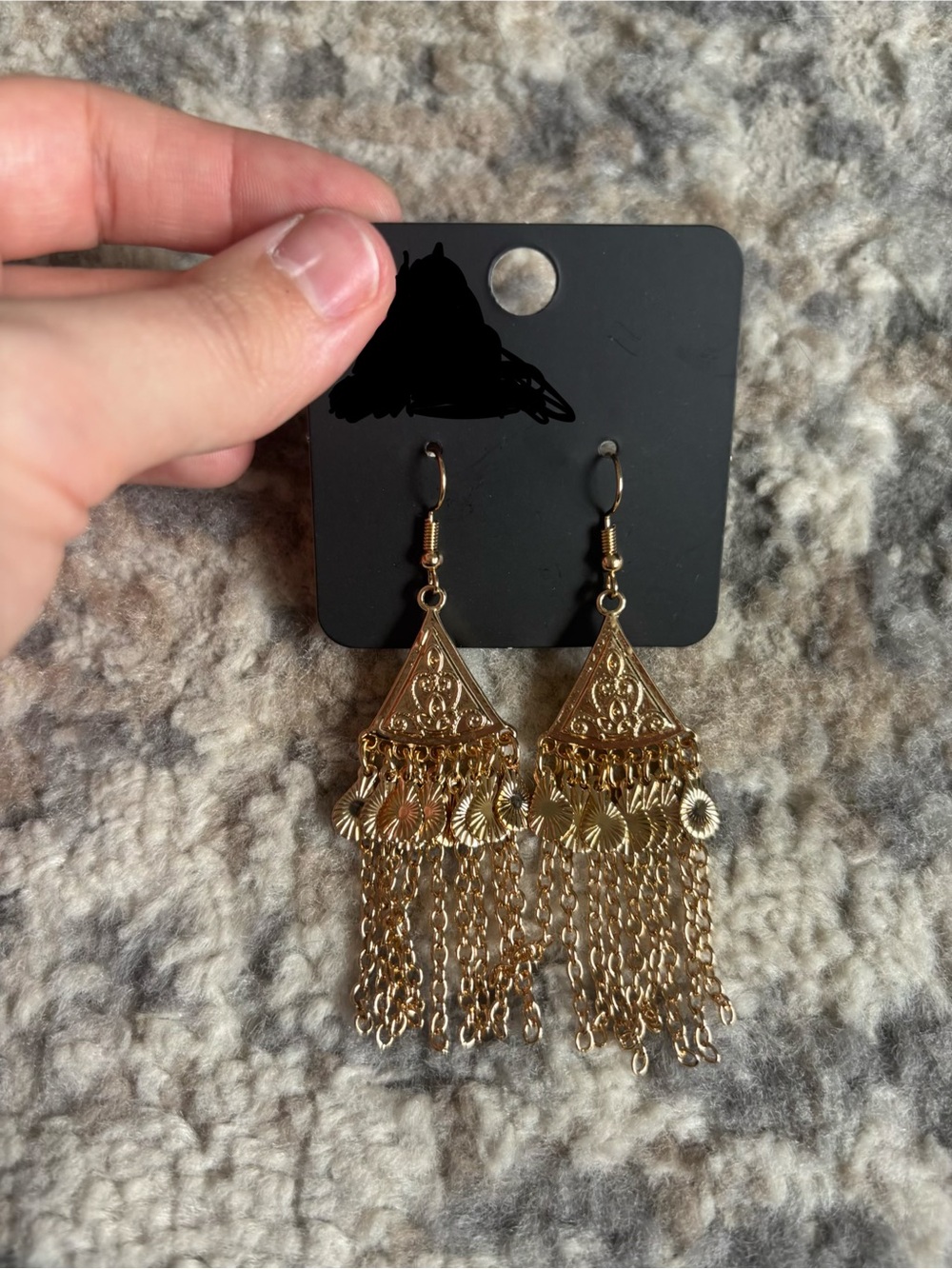 Gold-Tone Filigree Triangle Fringe Earrings - Women’s Jewelry